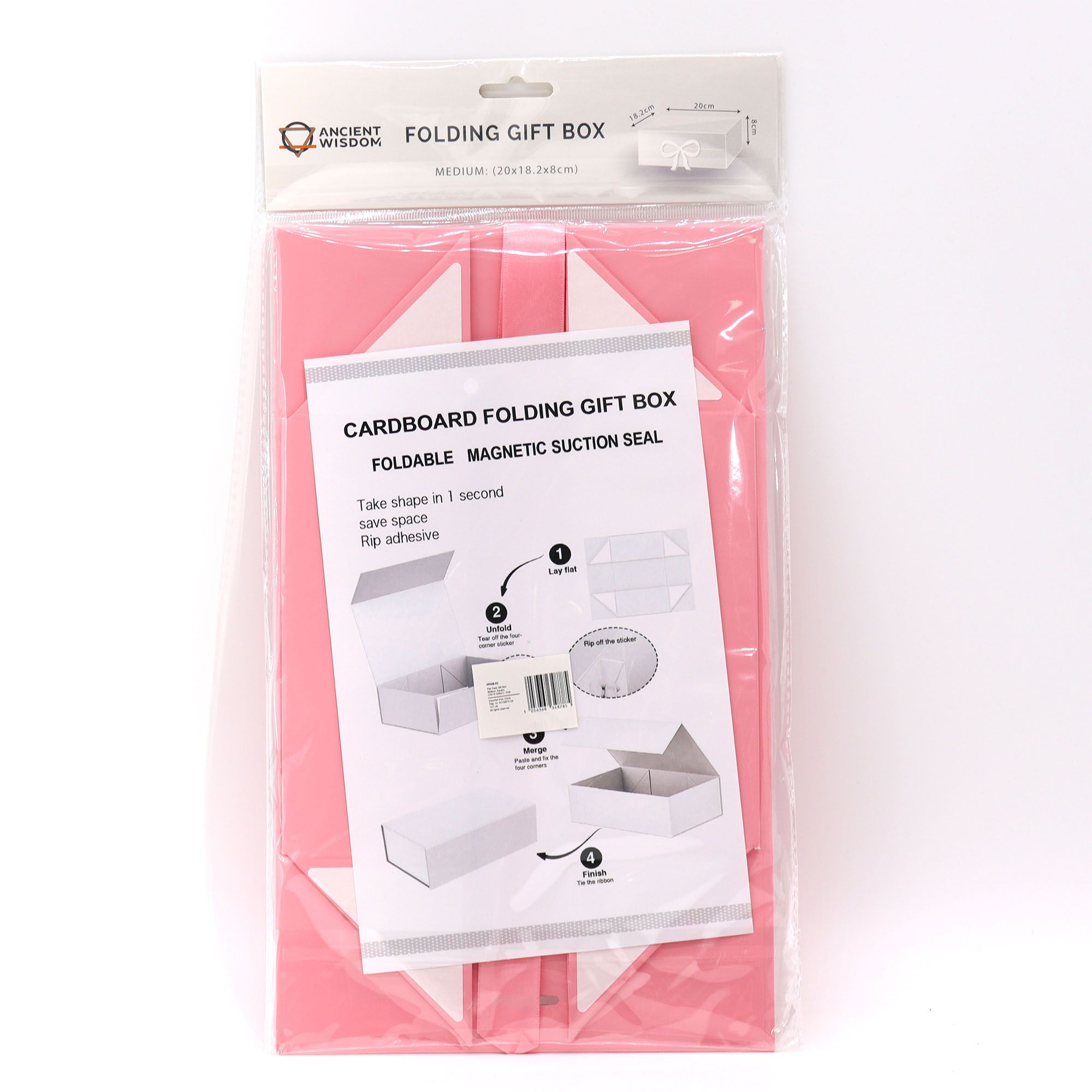 Flat Pack Gift Box - Medium Square (20x18.2x8cm) - Pink