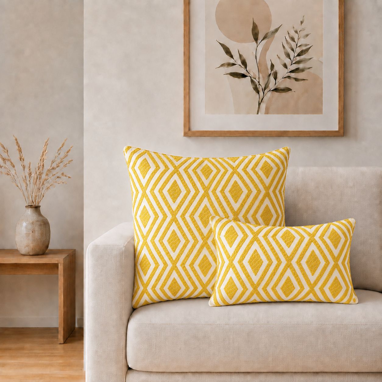 Classic Cushion Cover - Mustard Diamonds - 60x60cm - Jumbo Style