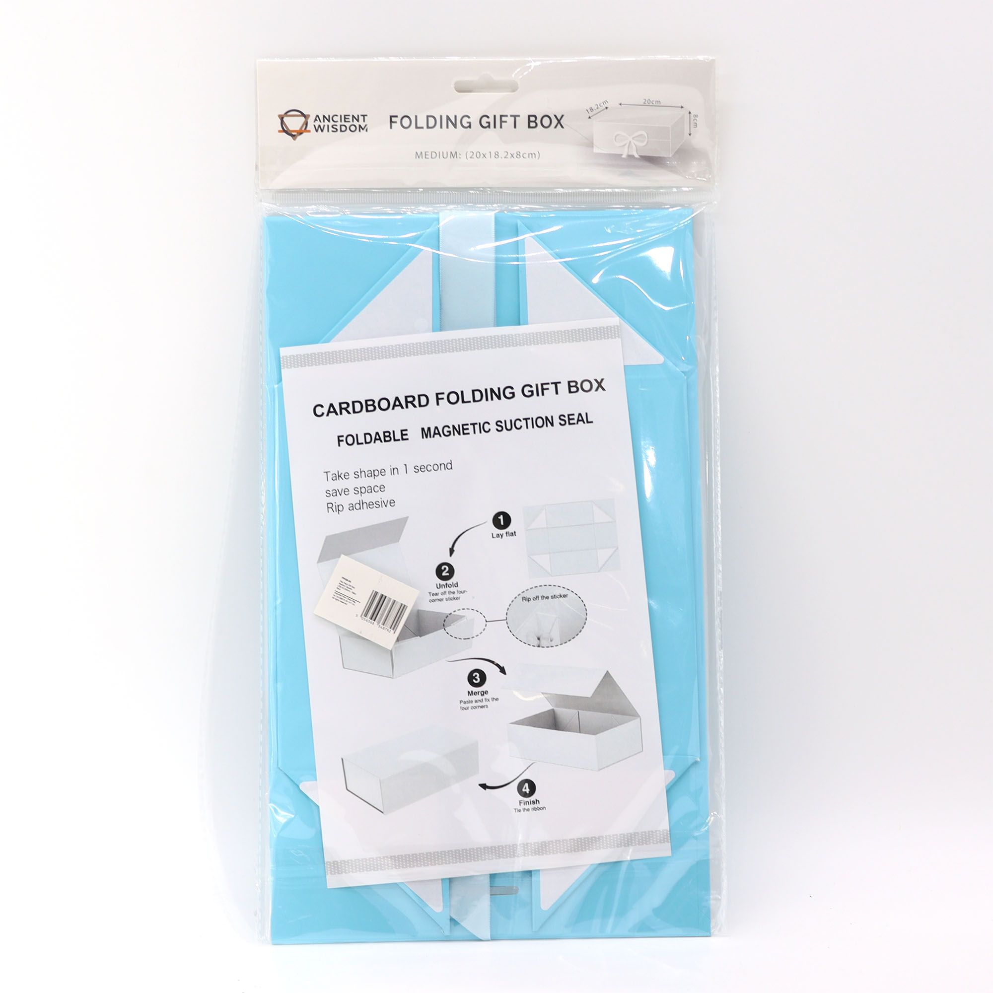 Flat Pack Gift Box - Medium Square (20x18.2x8cm) - Baby Blue