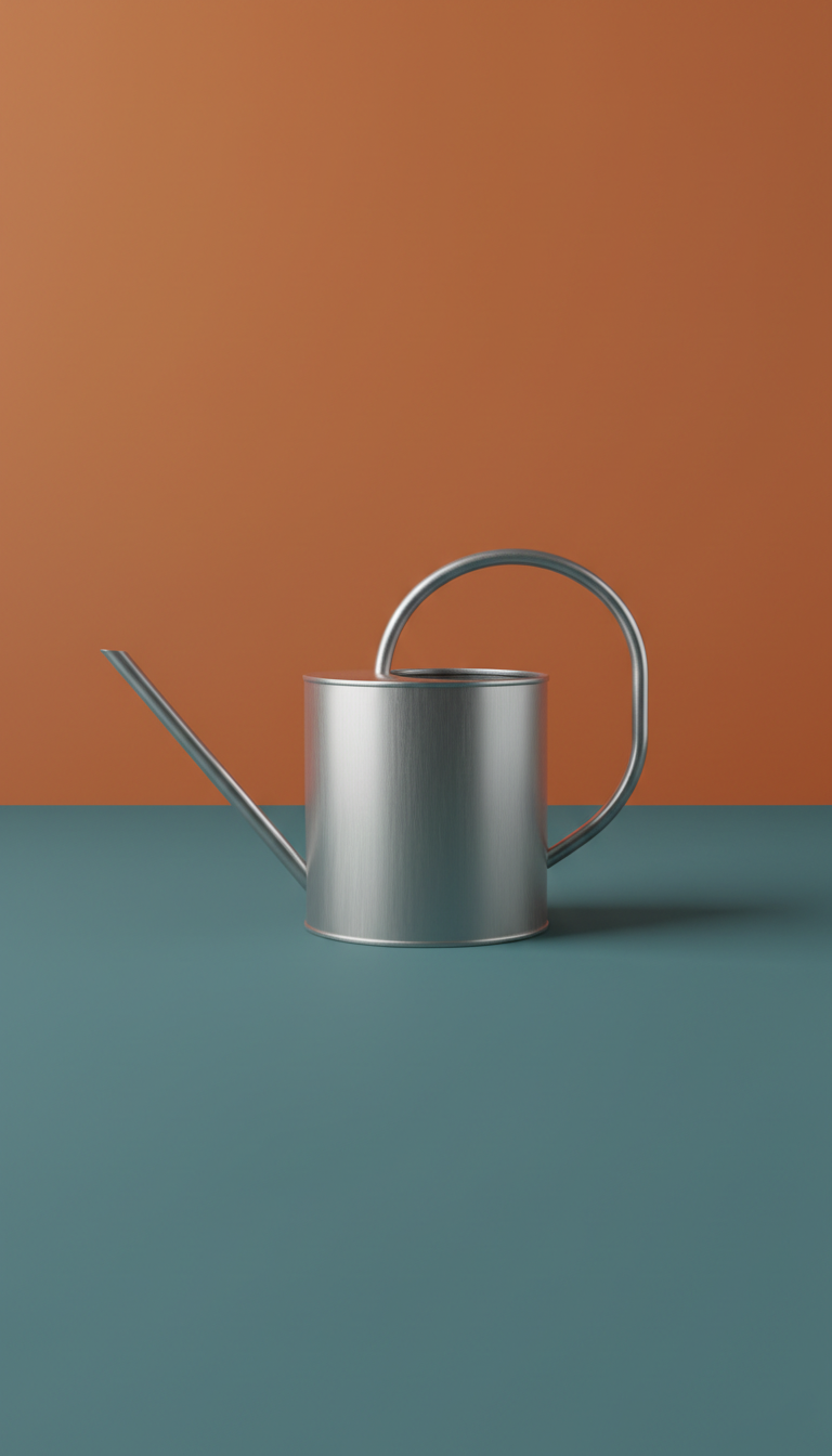 Brushed Metal Watering Can With Slim Spout